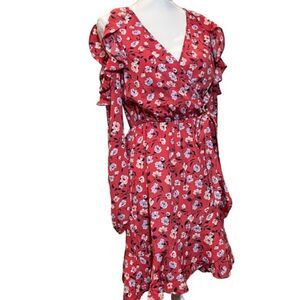 Soprano Floral "Wrap Look" Cold Shoulder Dress Rusty Salmon Size Small